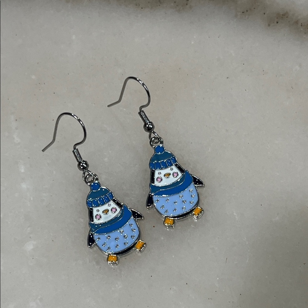 Cute Penguin Earrings with Blue Accents
